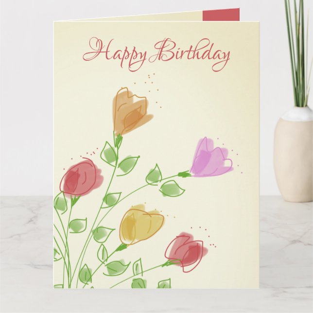 Pink And Orange Flowered Card (Front)