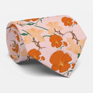 pink and orange flowers neck tie