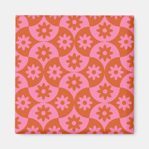 Pink and Orange Flowers on Mid Century Scallop 
