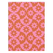 Pink and Orange Flowers on Mid Century Scallop