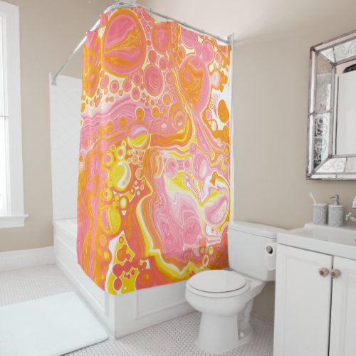 Pink and Orange Fluid Art  Shower Curtain
