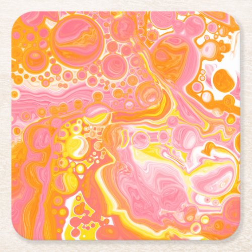 Pink and Orange Fluid Art  Square Paper Coaster