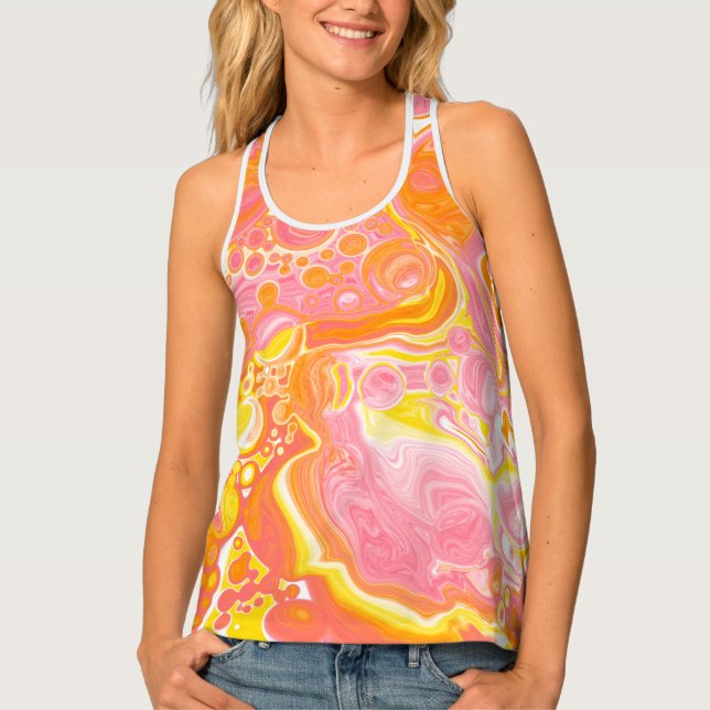 Pink and Orange Fluid Art  Tank Top (Front)