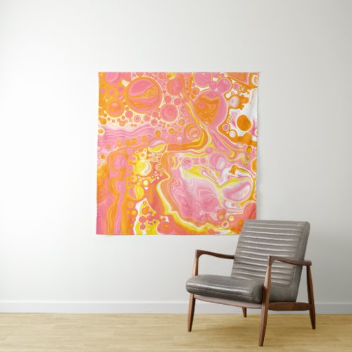 Pink and Orange Fluid Art Tapestry