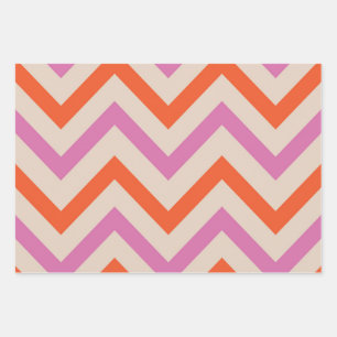 Pink and Orange Geometric Chevron Wrapping Paper Sheets