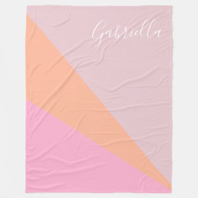 Pink and Orange Girly Geometric Personalized Fleece Blanket (Front)