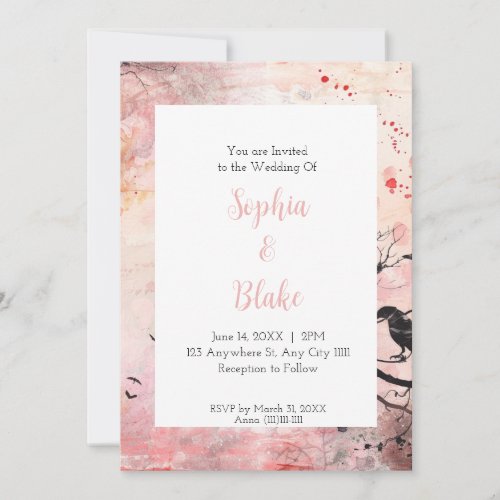 Pink and Orange Gothic Watercolor Wedding Invitation
