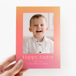 Pink and Orange Gradient Easter Photo Holiday Card<br><div class="desc">Cute and trendy Easter card featuring your photo with an orange and pink gradient background. "Happy Easter" is displayed in white modern lettering with your name shown below. The gradient design repeats on the back of the unique Easter card.</div>