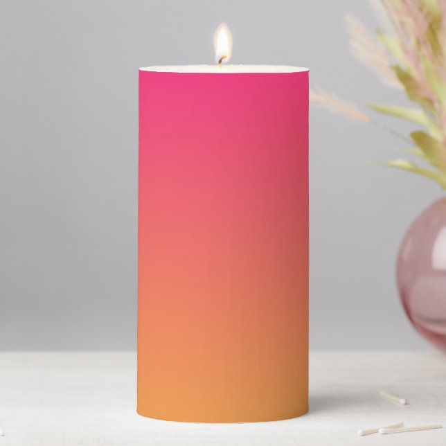 Pink and orange gradient pillar candle (In Situ)