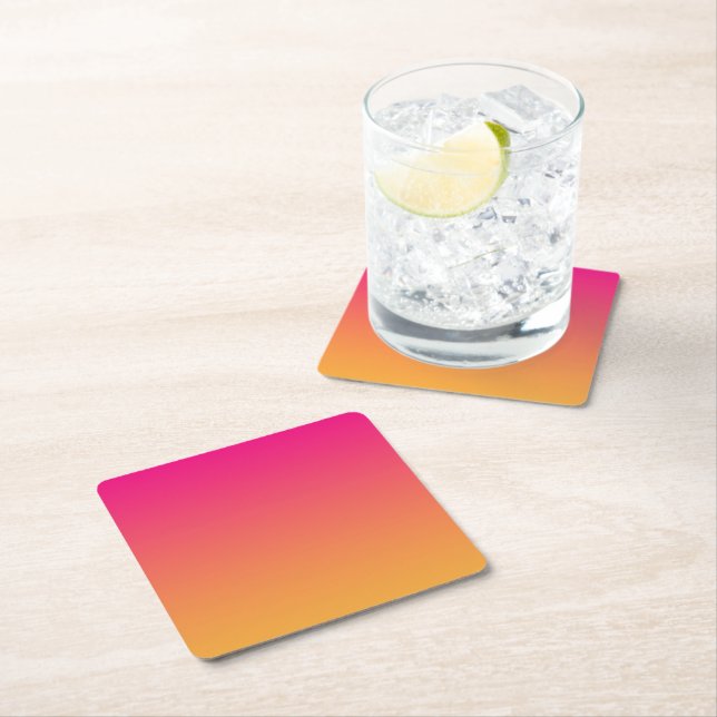 Pink and orange gradient square paper coaster (Insitu)