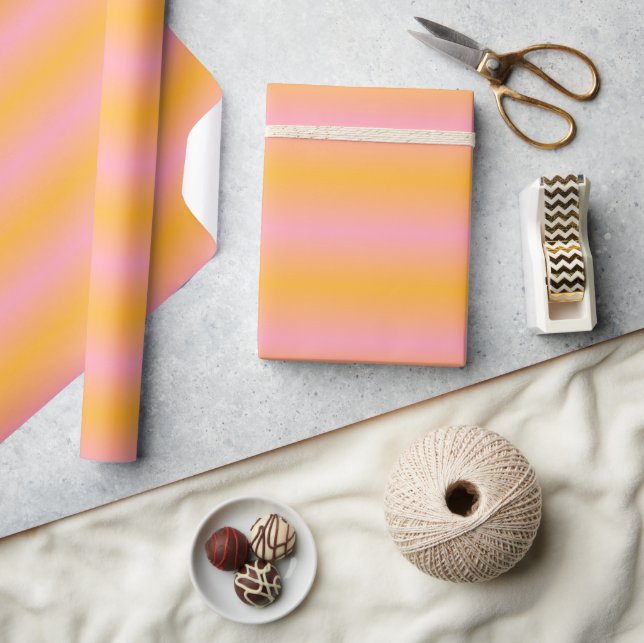 Pink and Orange Gradient Striped Wrapping Paper (Crafts)