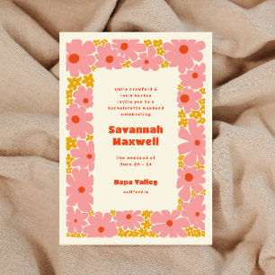 Pink and Orange Groovy Blooms Boho Bachelorette Invitation