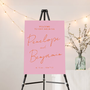 Pink and Orange Handwriting Wedding Welcome Sign