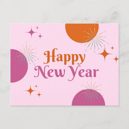 Pink And Orange Happy New Year Holiday Postcard