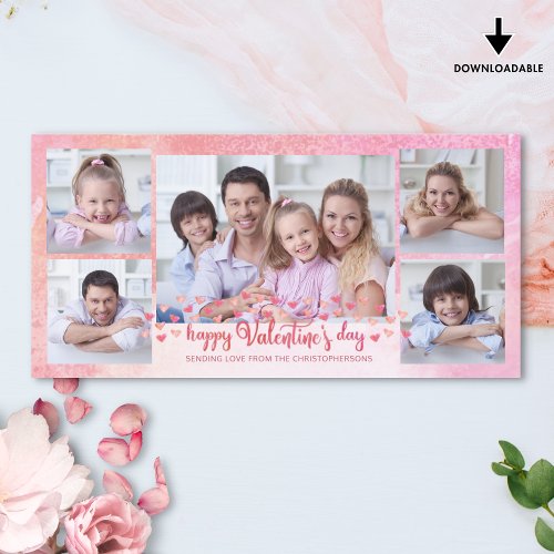 Pink and Orange Hearts 5_Photo Script Valentine Holiday Card