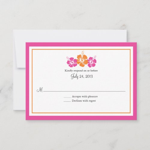 Pink and Orange Hibiscus Flowers Wedding RSVP