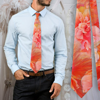 Pink and Orange Hibiscus Flowers Wedding Tie