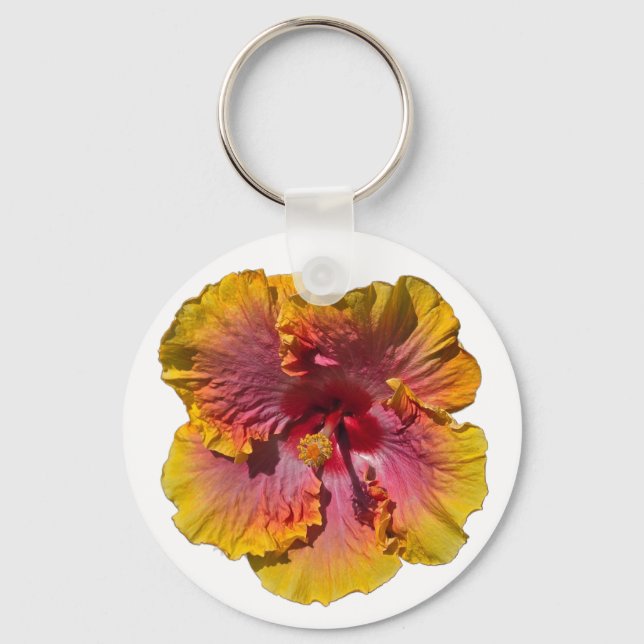 Pink and Orange Hibiscus Keychain (Front)