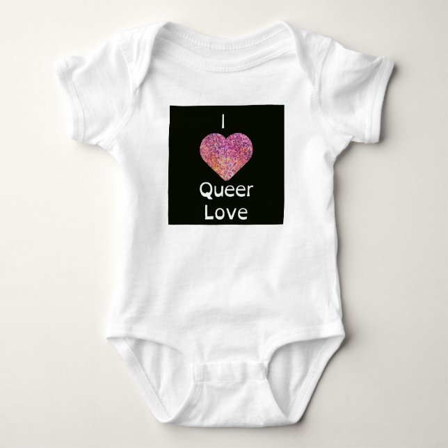 Pink and Orange I Heart Queer Love Baby Bodysuit (Front)