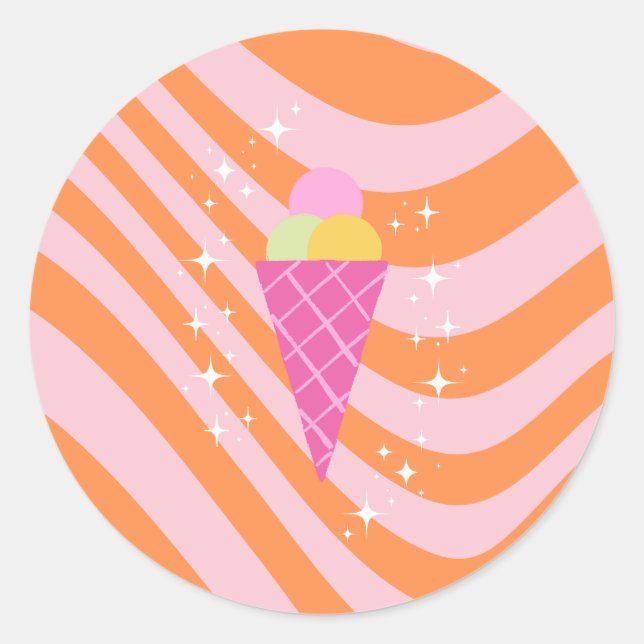 Pink and Orange Ice cream, Ice Cream Art, Preppy Classic Round Sticker (Front)