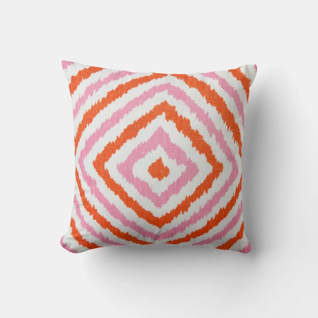 Pink and orange ikat diamond shapes throw pillow (Front)