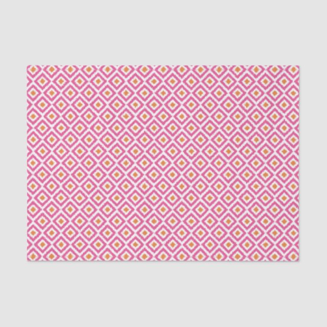 Pink and Orange Ikat Diamonds Pattern Tissue Paper (Front)