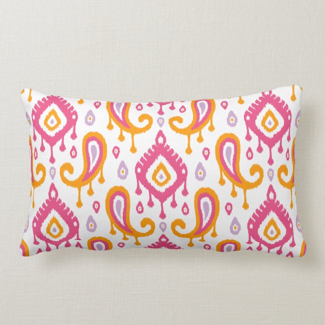 Pink and Orange Ikat Paisley Lumbar Pillow