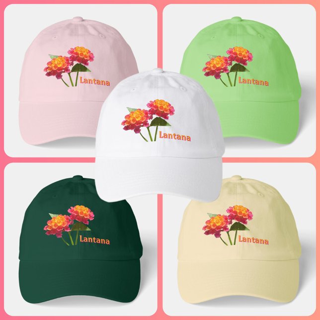 Pink and Orange Lantana Flowers Hat (Garden floral photography cap, perfect for gardeners and floral lovers.)