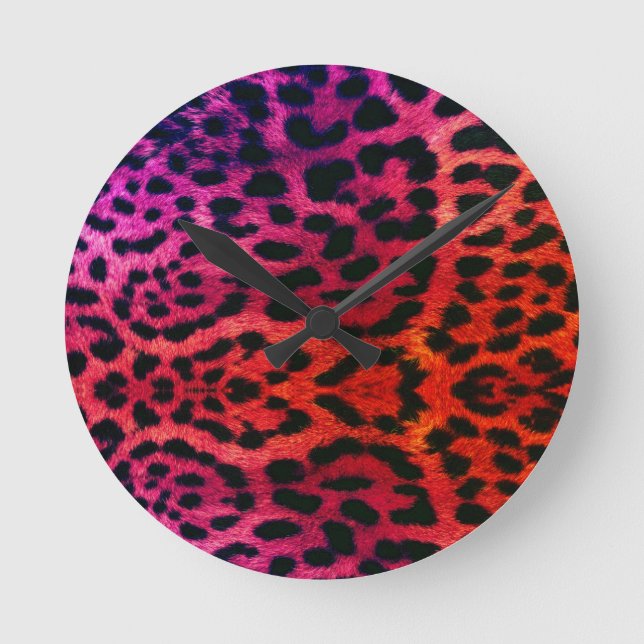 pink and orange large leopard print round clock (Front)