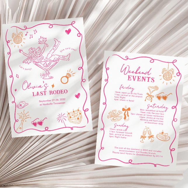 Pink and Orange Last Rodeo Weekend Bachelorette Invitation (Creator Uploaded)