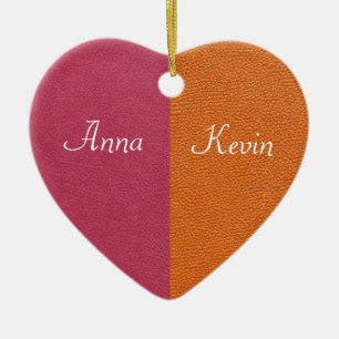 Pink and Orange Leather Look Ceramic Ornament