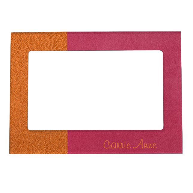 Pink and Orange Leather Look Magnetic Picture Frame (Front)