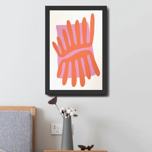 Pink and Orange Leaves Matisse Inspired Abstract Framed Art