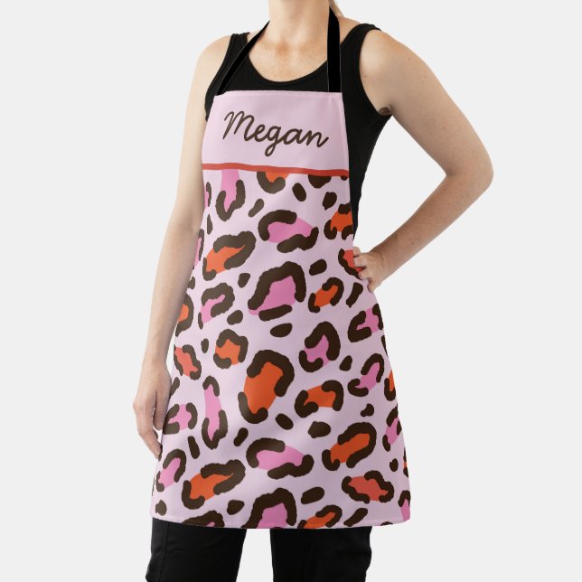 Pink and Orange Leopard Animal Print Custom  Apron (Insitu)