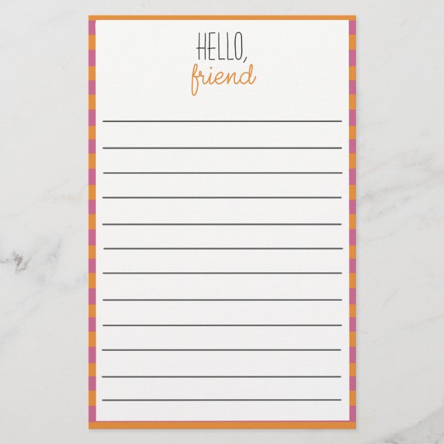 Pink And Orange Lined Stationery (Front)