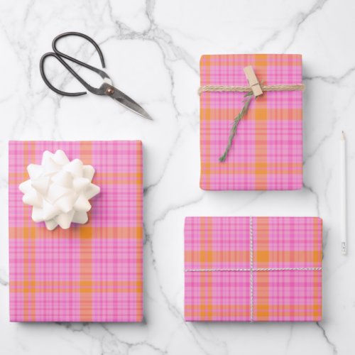 Pink and Orange Lines Tartan Plaid Pattern Wrapping Paper Sheets