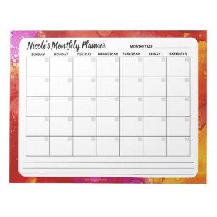 Pink and Orange Marble Monthly Calendar Notepad