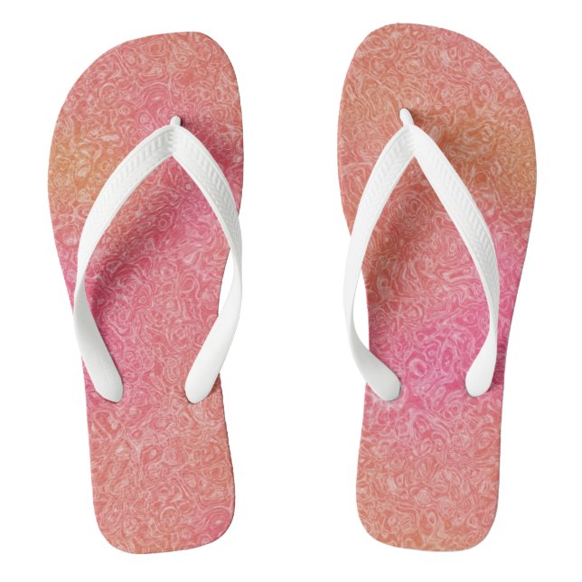 pink and orange Marble Swirl Abstract Flip Flops (Footbed)