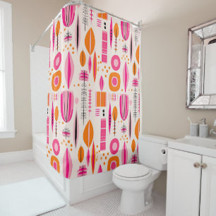 Pink and Orange Mid Century Abstract Pattern Shower Curtain