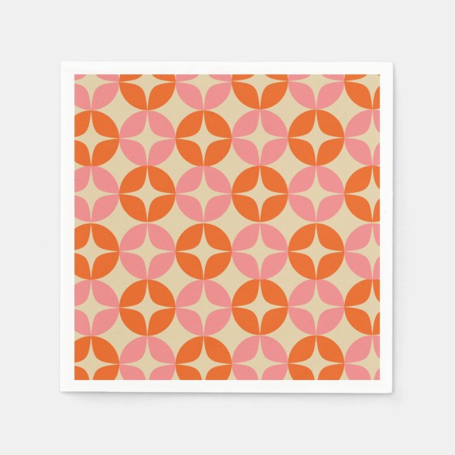 Pink and Orange Mid Century Mod Geometric Pattern Napkins (Front)