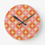 Pink and Orange Mid Century Mod Geometric Pattern Round Clock