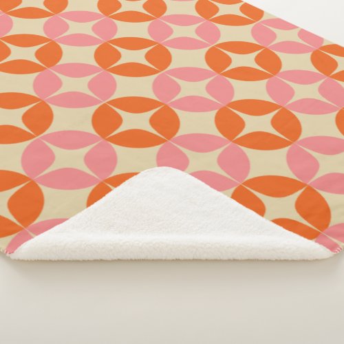 Pink and Orange Mid Century Mod Geometric Pattern Sherpa Blanket