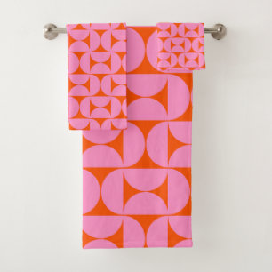 Pink And Orange Mid Century Modern Pattern Bath Towel Set