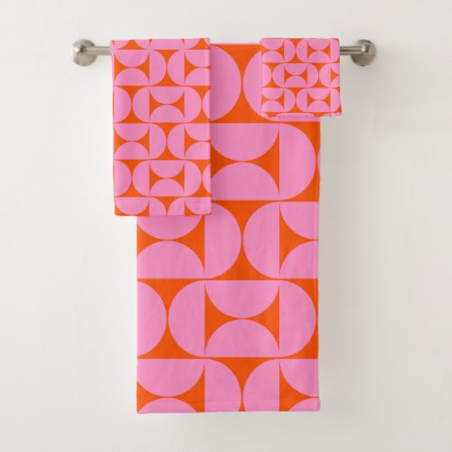 Pink And Orange Mid Century Modern Pattern Bath Towel Set