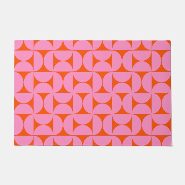 Pink And Orange Mid Century Modern Pattern Doormat (Front)