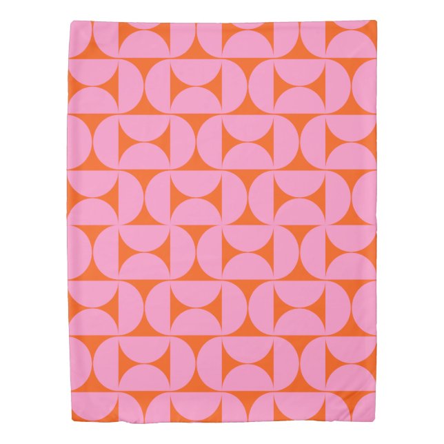 Pink And Orange Mid Century Modern Pattern Duvet Cover (Front)