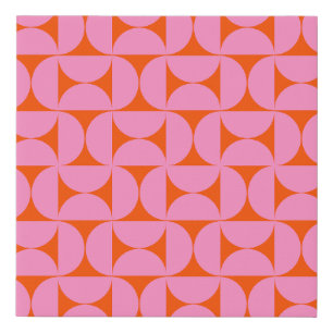 Pink And Orange Mid Century Modern Pattern Faux Canvas Print