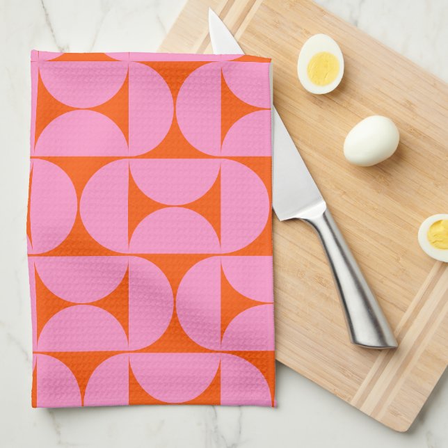 Pink And Orange Mid Century Modern Pattern Kitchen Towel (Quarter Fold)