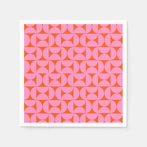 Pink And Orange Mid Century Modern Pattern Napkins
