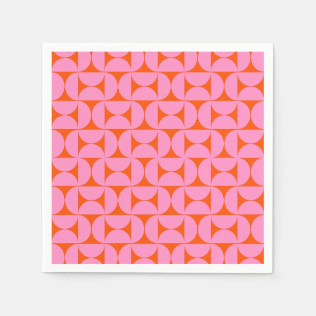 Pink And Orange Mid Century Modern Pattern Napkins (Front)